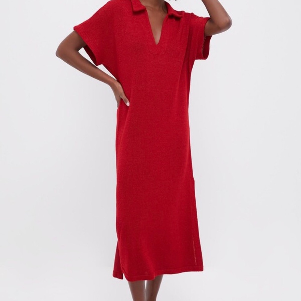 Tuckernuck Red Maxi Knit Polo Dress